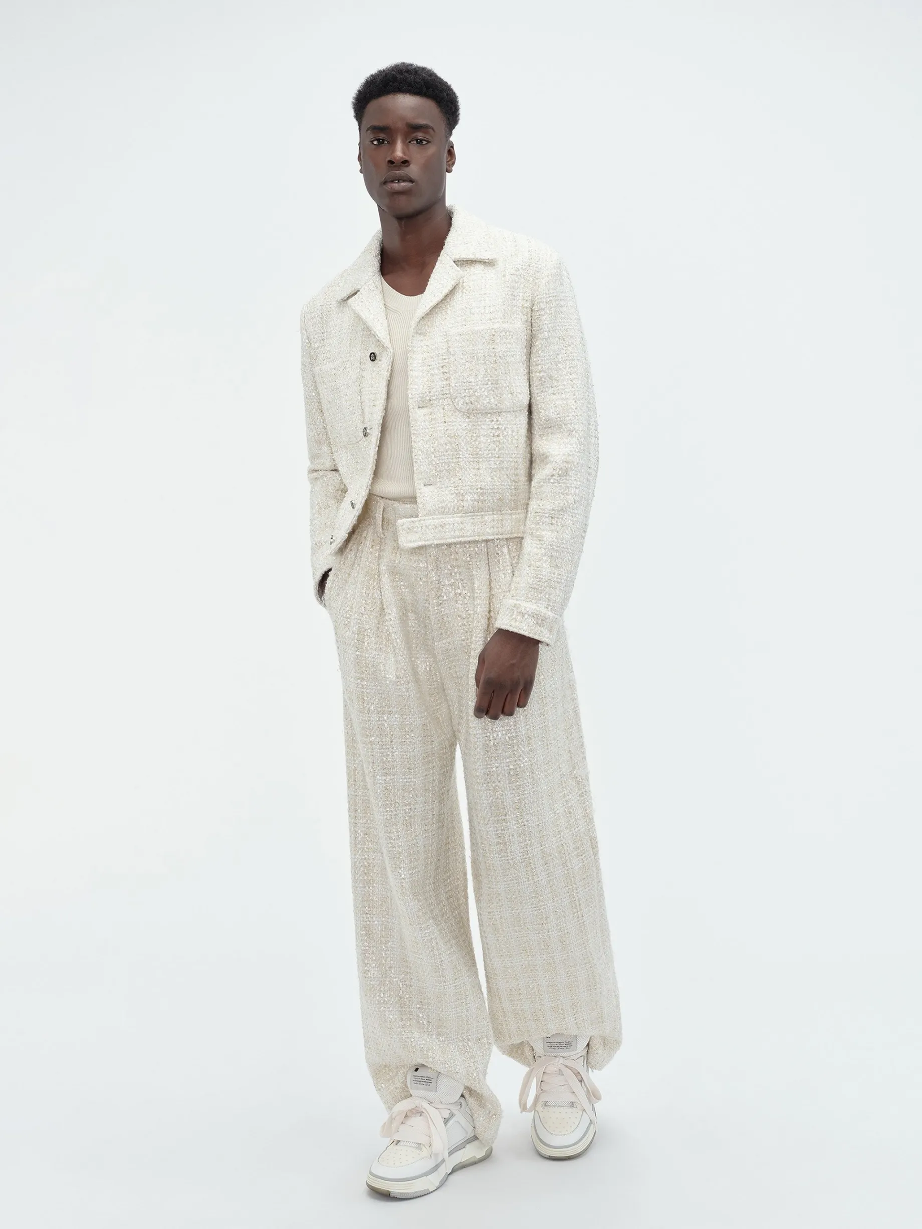 SEQUIN BOUCLE DOUBLE PLEATED PANT