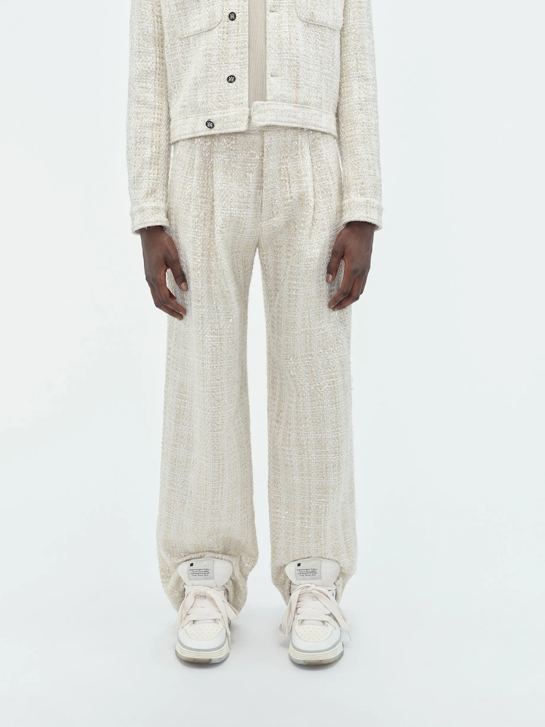SEQUIN BOUCLE DOUBLE PLEATED PANT