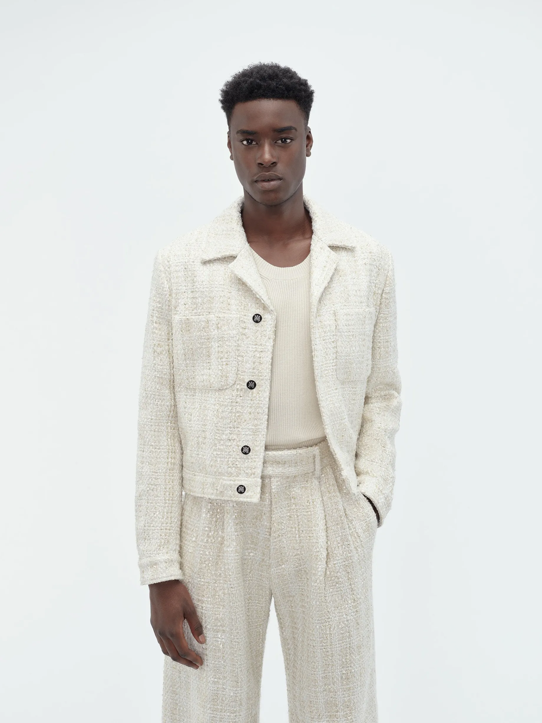 SEQUIN BOUCLE SHIRT JACKET