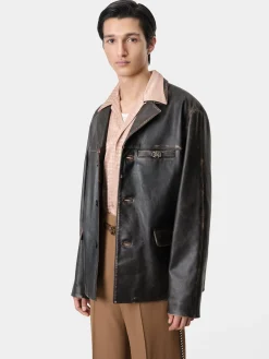 TUMBLED LEATHER SINGLE BREASTED JACKET