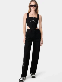 WOMEN'S CRYSTAL STRIPE WIDE STRAIGHT