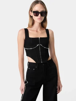 WOMEN'S CRYSTAL TRIMMED CORSET TOP