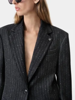 WOMEN'S SEQUIN PINSTRIPE BLAZER